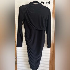 Express Black Draped Long Sleeve Dress